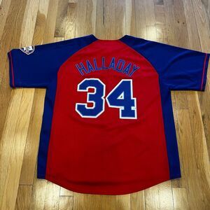 Philadelphia Phillies Roy Halladay #34 Jersey Button Up Red Blue MLB Mens XL